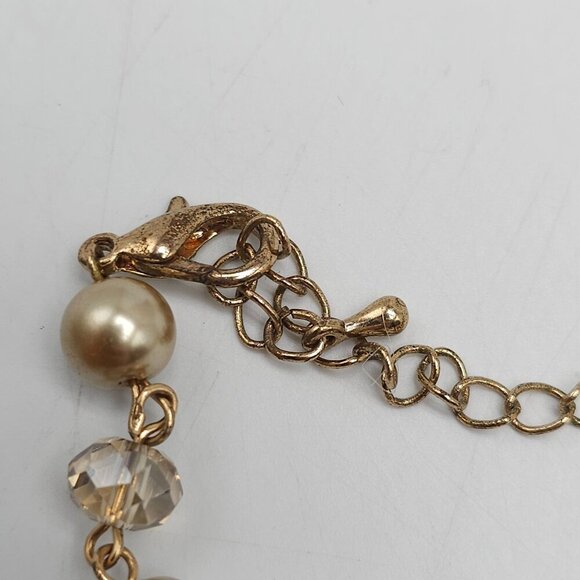 Vintage Heart Pendant Necklace With Faux Pearls Rhinestones Gold Tone Chain - Picture 4 of 6